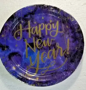 Amscan 013051867454 New Years Metallic Plates 10.5 Inch Size 8 Count Pack Made In Usa Paper Stars