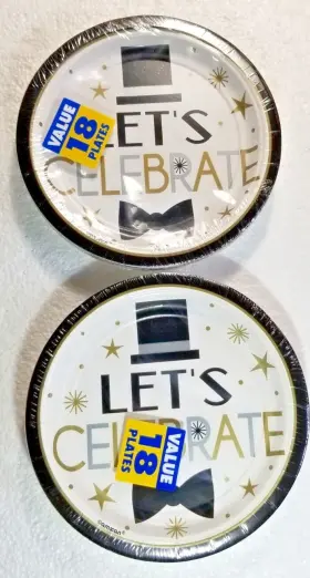 Amscan 013051867546 Lets Celebrate Party Plates Dapper Night 2 Packs Of 18 Total 36 7 Inch Size