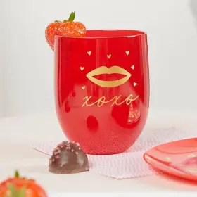 350347 Amscan 013051876395 Inch Xoxo Lip Stemless Party Wine Glass 15.2 Oz. Red