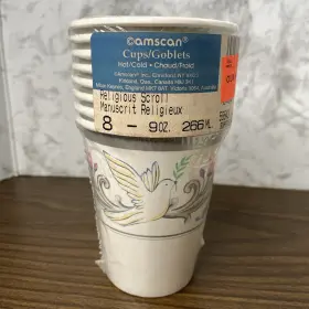 Amscan 048419157489 Vtg Religious Scroll Communion Paper Party 9oz Cups- 8 Count Nip Dove