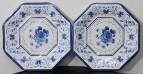 Amscan 048419631385 16 Blue Delft Cake Plate 7 Inch Snack Small Octagon Flower Garden Party Tea Shower
