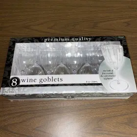 Amscan 048419769064 Clear Premium Plastic Wine Goblets Box Set 8 New Open Quality Oz