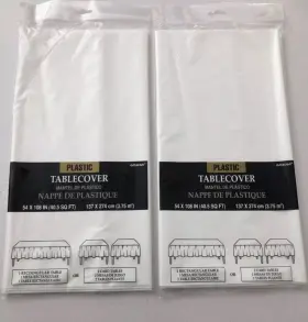X108 Amscan 048419948223 2x Tablecloth Plastic Waterproof Heavy Duty Table Cover 54 Inch White Two New