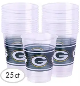 Amscan 097138637468 25 Green Bay Packers Disposable Plastic Cups 16 Oz Beer Pong Nfl Tailgate