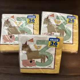 18289 Amscan 3 Packs Barnyard Birthday Party Napkins 3rd Bday Farm Animals Pig Horse 36 Count