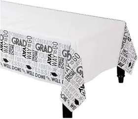 Amscan 192937021743 Monochrome Grad Statements Plastic Table Cover - 1pc / 54 Inch X 102