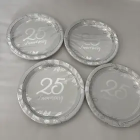 Amscan 192937213360 32 - 25th Anniversary 7-inch Metallic Plates Paper 8 X 4 Tableware