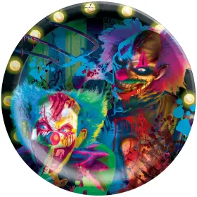 Amscan 192937399286 Creepy Carnival Blacklight Large Paper Plates 20 Halloween Clowns Party Neon