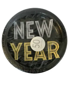 Amscan 192937404041 Happy New Year 50 Paper Dinner Plates 8.5 Inch Holiday Celebration
