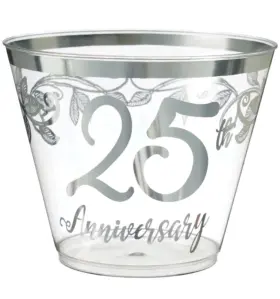 352502 Amscan 2 Packs Happy 25th Anniversary 9 Oz Plastic Tumblers 30 Per Pack 60 Total New