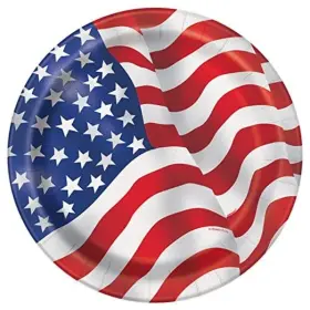 43744 Amscan Usa Flag Round Dessert Plates - 7 Inch 8 Count Premium Pack Of 1