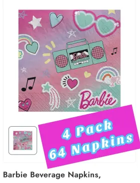 502751 Amscan Multicolor Barbie Dream Together Beverage Napkins 9.75 Inch X 4 Pack 64 Total