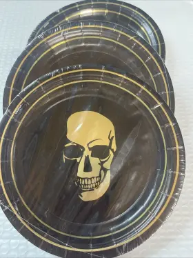 540032 Amscan Glam Boneyard Skull Haunted Halloween Party 7 Inch Paper Plates And Napkins Lot Of 6