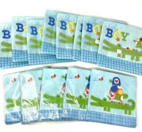 541117 Amscan Lot Baby Boy Shower Party Napkins Plates Ahoy Crocodile Alligator Turtle 13 Pckg