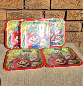 541554 Amscan Super Mario Brothers Square Dessert Plates Birthday Party 5 Pkgs 8 Per Pkg