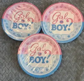 541573 Amscan 24 Girl Or Boy Pink Blue Gender Reveal Baby Shower Party 7 Inch Paper Dessert Plates