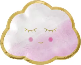 542294 Amscan Oh Baby Girl Metallic Cloud-shaped Plates 6.5 Inch 8 6 1/2 White-pink
