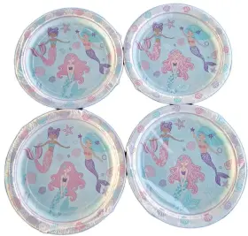 552725 Amscan 4 Pcs Shimmering Mermaids Little Girl Birthday Party 9 Inch Iridescent Dinner Plates