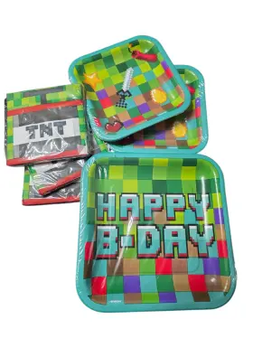 552968 Amscan Minecraft-style Party Supplies Lot Plates And Napkins New Read Description