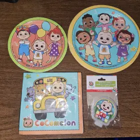 553258 Amscan Cocomelon Birthday Party 9 Inch And 7 Paper Dinner Plates Napkins Candle Lot