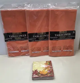 57115.05 Amscan 3 Plastic Lined Orange Table Cover 54x108 Inch 1 Pack Autumn Napkins Nos 57115.05 Amscan 3 Plastic Lined Orange Table Cover 54x108 Inch 1 Pack Autumn Napkins Nos