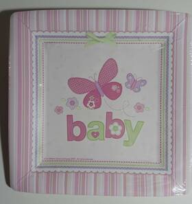 Amscan 599124 Carters Baby Girl Butterfly Pink Shower Party 10 Inch Square Banquet Plates