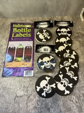 Amscan 639277838407 Skull Crossbones Coasters 3x 8 Pack And Drink Bottle Labels Pirate Party Halloween