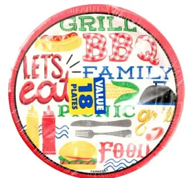 741951 Amscan Bbq Disposable Plates 18 Count Barbeque Outdoor Picnic Grill Design 8 Inch