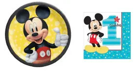 Amscan 806810950043 Mickey Mouse 1st Birthday Party Bundle 16 Plates And Napkins