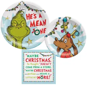 Amscan 810101451461 Dr. Seuss The Grinch Christmas Party Supplies Bundle With Paper