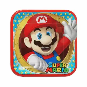 Ams-551554 Amscan 9 Inch Super Mario Party Paper Square Plates - 8 Count 551554