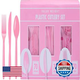 Amscan B00bfx66g8 Pink Plastic Heavy Weight Assorted Cutlery 200 Count - Premium