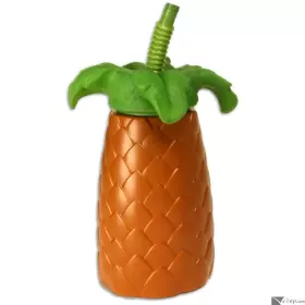 399688 Amscan Incorporated Palm Tree Shape Plastic Luau Party Cup With Straw Brown Green 22 Oz