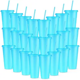 Yon-amyhill-2511 Amyhill 24 Pcs Reusable Cups With Lids And Straws Oz Glitter Iced Coffee Tumbler Plas