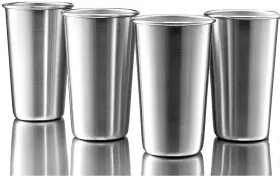 Yl-68 Amzocina 4 Pack Stainless Steel Cups 16oz Pint Cup Count Of 1 Siliver