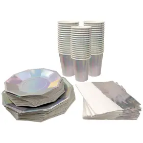 Andaz Press 191328275239 Iridescent Party Plates Cups And Lunch Napkins Set 50 Piece Person Bulk Tabl