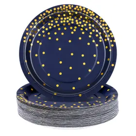 An4458 Aneco 60 Pieces 7 Inches Disposable Paper Plates Navy Blue And Gold