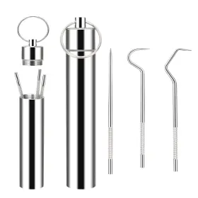 Toothpick-6p Anglecai 754191624148 3 Pieces 2 Set Metal Toothpicks Kit Reusable Toothpick Holder Portable Sta Inch