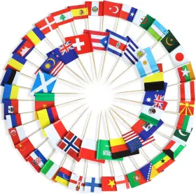 A.toppers.world.100pc Anley Assorted 100 Different Countries Toothpick Flag - Vivid Double Sided Print