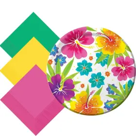 Another Dream 791689836300 Tropical Luau Hawaiian Summer Theme Party Pack- Tableware For 50 Guests- Plat
