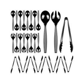 Anqtovp 313046372377 Black Disposable Plastic Serving Utensils Set Includes Spoons Forks Tongs For Pa