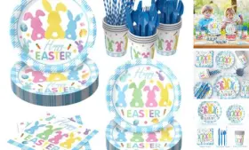 2025-fhj-cp-1 Anraocoss Easter Plates And Napkins Set 200 Pcs Disposable Bunny Design Party Paper