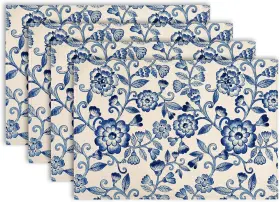 A1976 Anydesign Blue White Floral Placemat Vintage Flower Table Place Mat Large