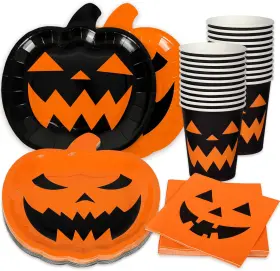 A2266 Anydesign 72 Piece Halloween Dinnerware Plates Cups Napkins Utensils For 24 Guests