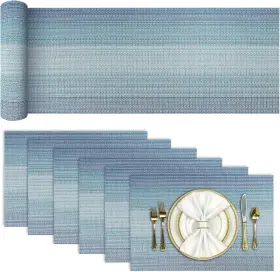 Aopm25 Aofmee Table Runner And Placemats Set Of 6 Washable 7 Stripe-blue