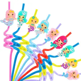 Ac001 Aoocoeo 24pcs Mermaid Party Favors Straws Reusable Plastic Drinking Fo