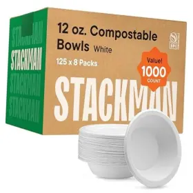 Ds-12bl-wh Aos Brands 100% Compostable Paper Bowls 12 Oz. 1000 Count Pack