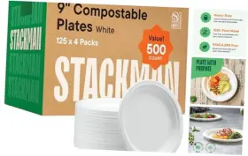 Ds-9p-wh Aos Brands 100% Compostable Paper Plates 9 Inch 500 Count Heavy-duty Dinner