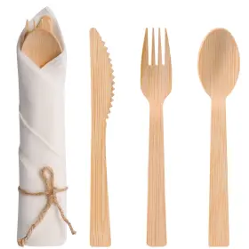 30-bamboo Aowutus Pre Rolled Napkin And Bamboo Cutlery Set - 30pack Utensils/cutlery