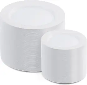 Aozita 313029161189 200pcs White Plastic Plates Disposable For Party Heavy Duty Plas